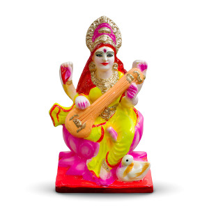 Hand-painted Goddess Saraswati Idol – Seated on Lotus